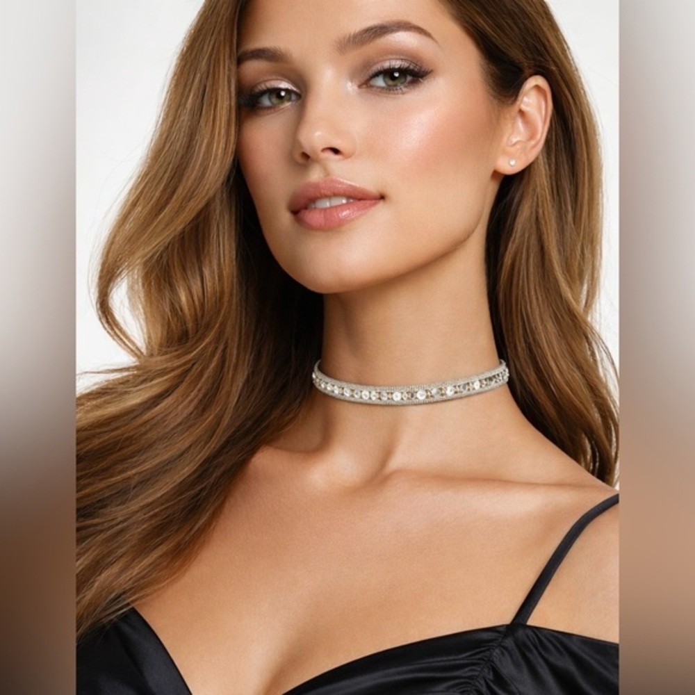 ✨Vintage 1970’s mesh metal & rhinestone choker✨